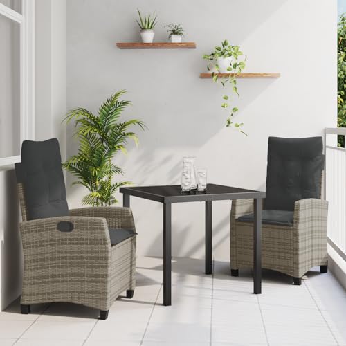 HOMEELIKE 3-teiliges Garten-Dining-Set mit Kissen - Grau Poly Rattan von HOMEELIKE