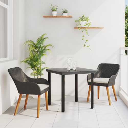 HOMEELIKE 3-teiliges Garten-Essz Set Schwarzes Poly-Rattan von HOMEELIKE