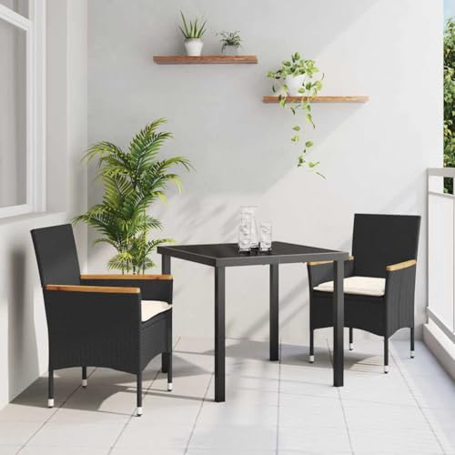 HOMEELIKE 3-teiliges Garten-Esszimmer-Set mit Kissen aus schwarzem Poly-Rattan HOMEELIKE 3-teiliges Garten-Esszimmer-Set mit Kissen aus schwarzem Poly-Rattan von HOMEELIKE