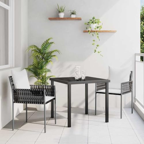 HOMEELIKE 3-teiliges Garten-Esszimmer-Set mit Kissen in Braun aus Poly-Rattan. von HOMEELIKE