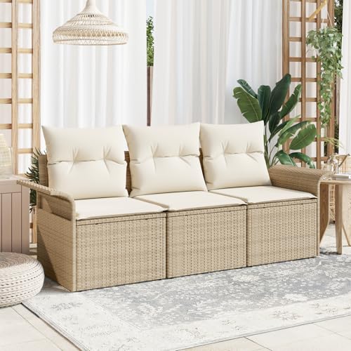 HOMEELIKE 3-teiliges Garten-Sofa Set mit Kissen - Beige Poly Rattan von HOMEELIKE