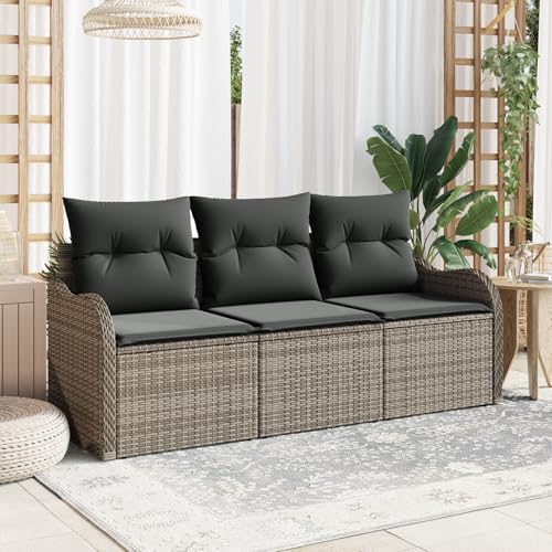 HOMEELIKE 3-teiliges Garten Sofa Set mit Kissen Grau Poly Rattan von HOMEELIKE