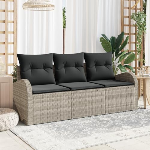 HOMEELIKE 3-teiliges Garten Sofa Set mit Kissen Hellgrau Poly Rattan von HOMEELIKE