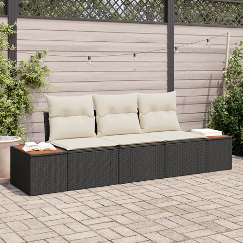 HOMEELIKE 3-teiliges Garten-Sofa-Set mit Kissen Schwarz Poly-Rattan Akazie HOMEELIKE 3-teiliges Garten-Sofa-Set mit Kissen Schwarz Poly-Rattan Akazie von HOMEELIKE