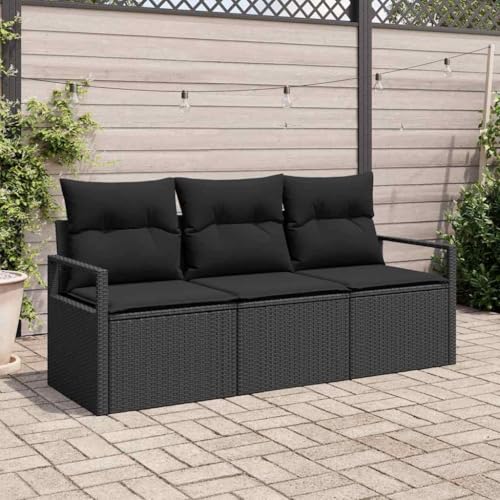 HOMEELIKE 3-teiliges Garten Sofa Set mit Kissen Schwarz Poly Rattan HOMEELIKE 3-teiliges Garten Sofa Set mit Kissen Schwarz Poly Rattan von HOMEELIKE