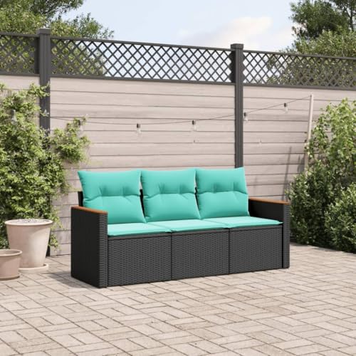 HOMEELIKE 3-teiliges Gartensofa-Set mit Kissen, schwarzes Polyrattan HOMEELIKE 3-teiliges Gartensofa-Set mit Kissen, schwarzes Polyrattan von HOMEELIKE