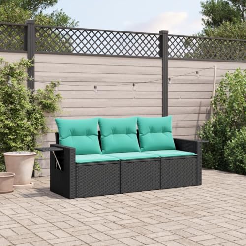 HOMEELIKE 3-teiliges Gartensofa-Set mit Kissen, schwarzes Polyrattan von HOMEELIKE