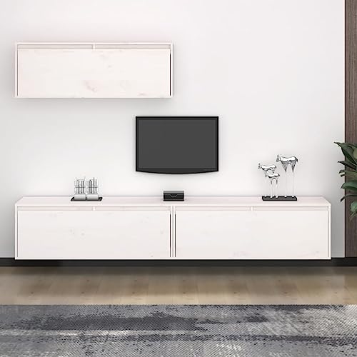 HOMEELIKE 3-teiliges TV-Schrank-Set Wei?es Massivholz Kiefer von HOMEELIKE