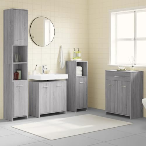 HOMEELIKE 4-TLG. Badm?Bel-Set Grau Sonoma Holzwerkstoff von HOMEELIKE