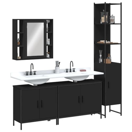 HOMEELIKE 4-TLG. Badm?Bel-Set Schwarz Holzwerkstoff von HOMEELIKE