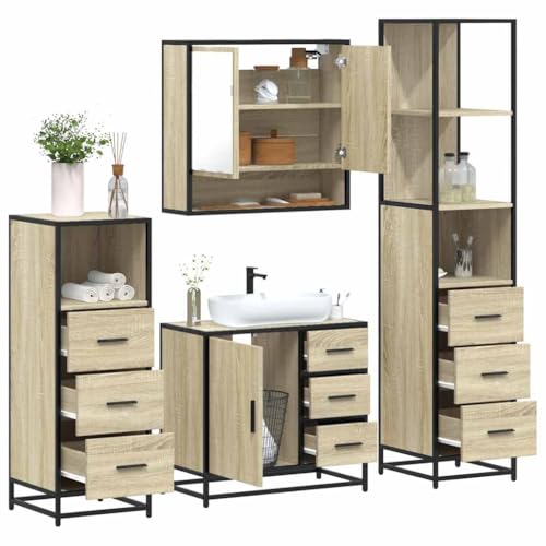 HOMEELIKE Stilvolles Badmoebel-Set mit Metallgestell Lowboard und wandmontierbarem Spiegelschrank von HOMEELIKE