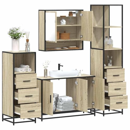 HOMEELIKE 4-TLG. Badm?Bel-Set Sonoma-Eiche Holzwerkstoff von HOMEELIKE