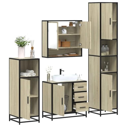 HOMEELIKE 4-TLG. Badm?Bel-Set Sonoma-Eiche Holzwerkstoff von HOMEELIKE
