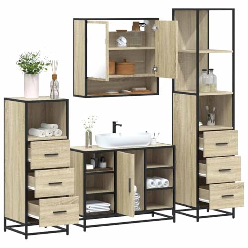 HOMEELIKE Badmoebel-Set mit Metallgestell, Reichlicher Stauraum und Platzsparender Spiegelschrank von HOMEELIKE