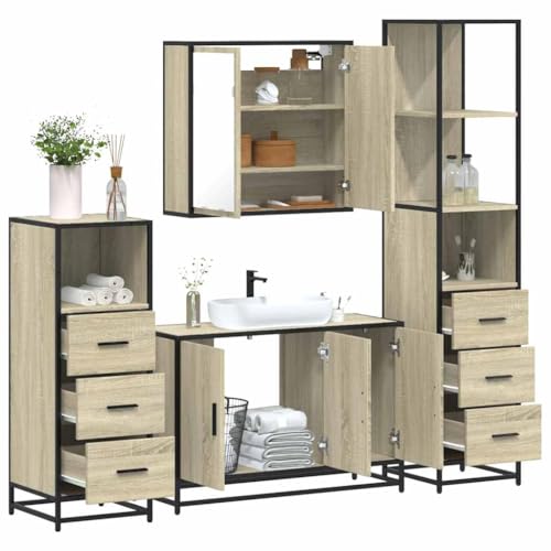 HOMEELIKE 4-TLG. Badm?Bel-Set Sonoma-Eiche Holzwerkstoff von HOMEELIKE