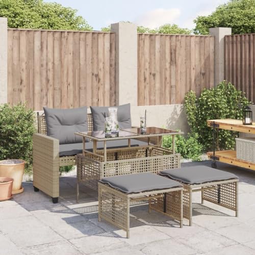 HOMEELIKE 4-TLG. Garten-Sofagarnitur mit Kissen Beige Poly Rattan Glas von HOMEELIKE