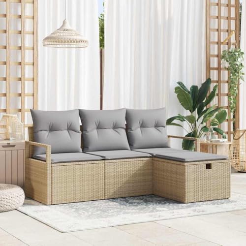 HOMEELIKE 4-TLG. Garten-Sofagarnitur mit Kissen Beige Poly Rattan HOMEELIKE 4-TLG. Garten-Sofagarnitur mit Kissen Beige Poly Rattan von HOMEELIKE