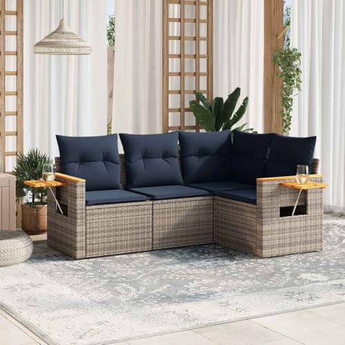 HOMEELIKE Gartensofa-Set 4-teilig mit Kissen Grau Poly Rattan HOMEELIKE Gartensofa-Set 4-teilig mit Kissen Grau Poly Rattan von HOMEELIKE