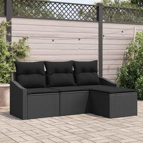 HOMEELIKE 4-TLG. Garten-Sofagarnitur mit Kissen Schwarz Poly Rattan HOMEELIKE 4-TLG. Garten-Sofagarnitur mit Kissen Schwarz Poly Rattan von HOMEELIKE