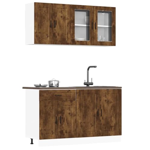 HOMEELIKE 4-TLG. K¨¹chenschrank-Set Porto R?uchereiche Holzwerkstoff von HOMEELIKE