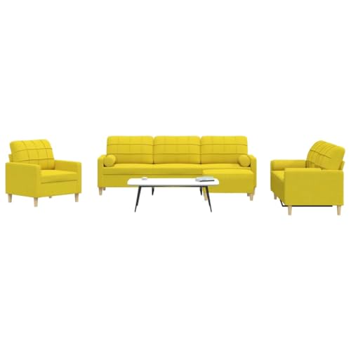 HOMEELIKE 4-TLG. Sofagarnitur mit Fu?hocker & Dekokissen Hellgelb Stoff von HOMEELIKE