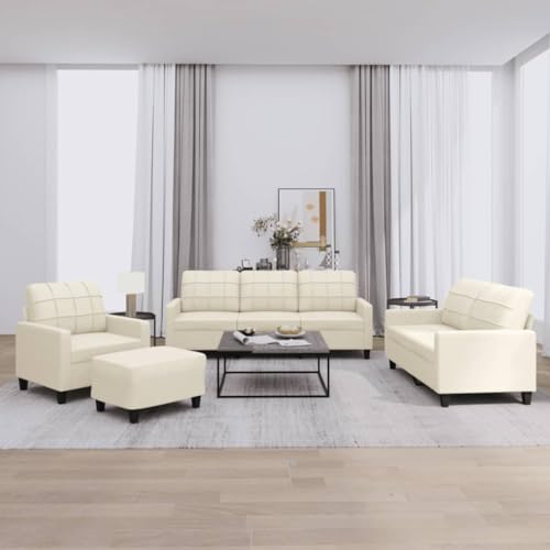 HOMEELIKE 4-TLG. Sofagarnitur mit Kissen Creme Kunstleder von HOMEELIKE
