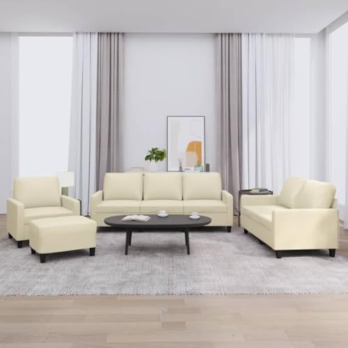 HOMEELIKE 4-TLG. Sofagarnitur mit Kissen Creme Kunstleder von HOMEELIKE