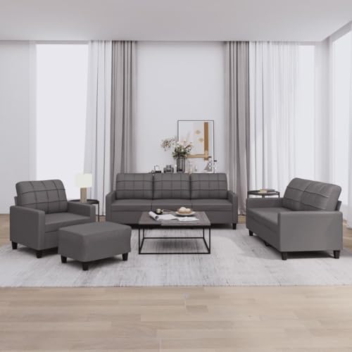 HOMEELIKE 4-TLG. Sofagarnitur mit Kissen Grau Kunstleder von HOMEELIKE