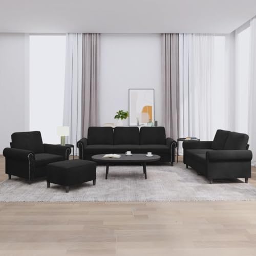HOMEELIKE 4-TLG. Sofagarnitur mit Kissen Schwarz Samt von HOMEELIKE