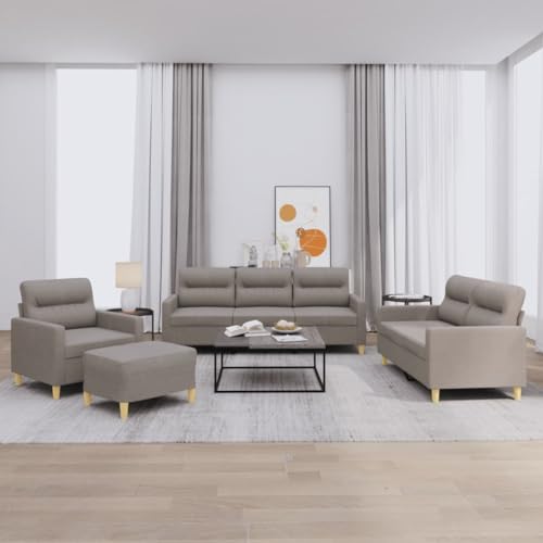 HOMEELIKE 4-TLG. Taupe Stoff Sofagarnitur mit Hocker - Ideal zum Entspannen und Plaudern von HOMEELIKE