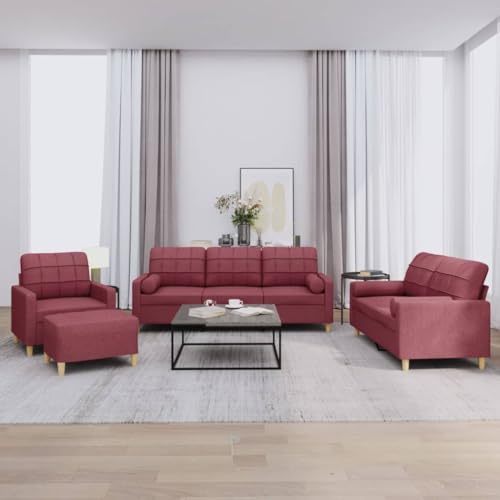 HOMEELIKE 4-TLG. Sofagarnitur mit Kissen Weinrot Stoff von HOMEELIKE
