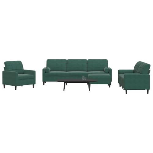 HOMEELIKE 4-TLG. Sofagarnitur mit Kissen und Nackenrollen Dunkelgr¨¹n Samt von HOMEELIKE