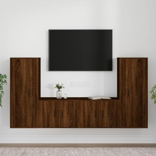 HOMEELIKE 4-TLG. TV-Schrank-Set Braun Eichen-Optik Holzwerkstoff von HOMEELIKE