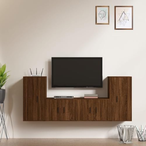 HOMEELIKE 4-TLG. TV-Schrank-Set Braun Eichen-Optik Holzwerkstoff von HOMEELIKE
