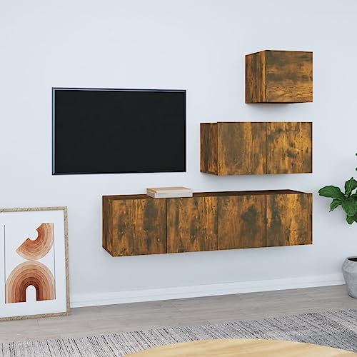 HOMEELIKE 4-TLG. TV-Schrank-Set R?uchereiche Holzwerkstoff von HOMEELIKE