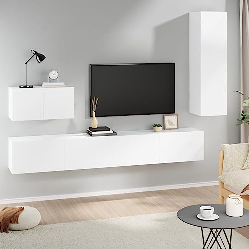 HOMEELIKE 4-TLG. TV-Schrank-Set Wei? Holzwerkstoff von HOMEELIKE