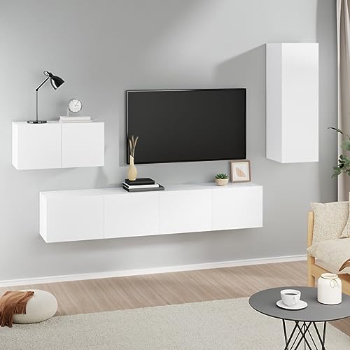 HOMEELIKE 4-TLG. TV-Schrank-Set Wei? Holzwerkstoff von HOMEELIKE