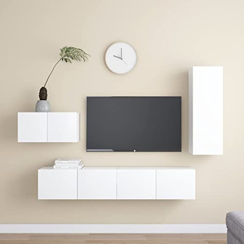 HOMEELIKE 4-TLG. TV-Schrank-Set Wei? Holzwerkstoff von HOMEELIKE