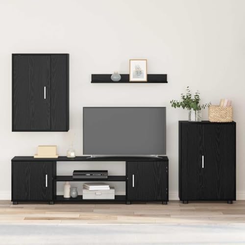 Schlichtes TV-M?Bel Set 4-teilig in Schwarz Eiche mit Wandregal und Schrank von HOMEELIKE
