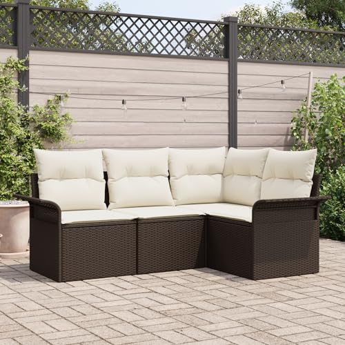 HOMEELIKE 4-teiliges Garten Sofa Set mit Kissen Braunes Poly Rattan von HOMEELIKE