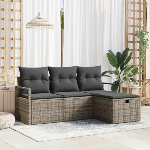 HOMEELIKE 4-teiliges Garten-Sofa-Set mit Kissen Grau Poly-Rattan HOMEELIKE 4-teiliges Garten-Sofa-Set mit Kissen Grau Poly-Rattan von HOMEELIKE