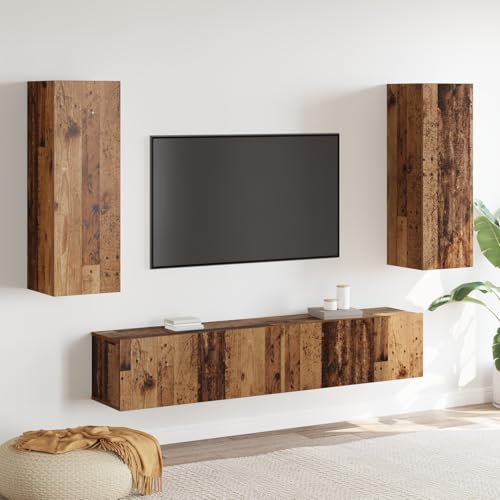 HOMEELIKE 4-teiliges TV Schrank Set Wandmontiert Altholz Ingenieurholz von HOMEELIKE