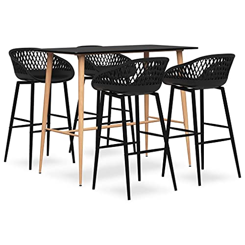 Bar Theke Set mit MDF-Platte & Metallbeinen in Holzoptik, inklusive 2 Barhockern mit ergonomischem Sitz und Netzr¨¹ckenlehne, belastbar bis 110 kg pro Sitzplatz, f¨¹r Moderne Innen- & Au?enbereiche von HOMEELIKE