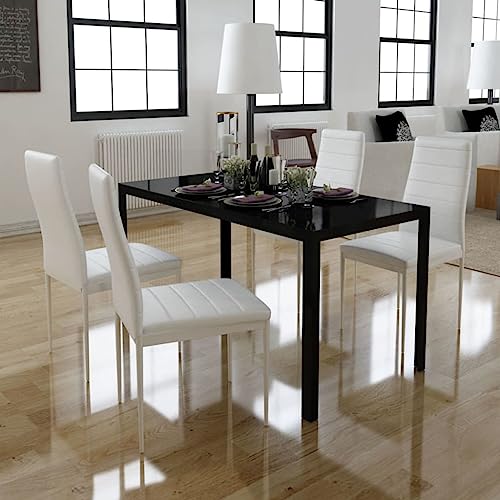 HOMEELIKE Essgruppe 5-TLG. modernes Design mit GEH?rtetem Glas und Kunstleder Bez¨¹gen ¨C ideal f¨¹r stilvolles Esszimmer ¨C Bequeme Polsterung ¨C inkl. 1 Tisch und 4 St¨¹hle von HOMEELIKE