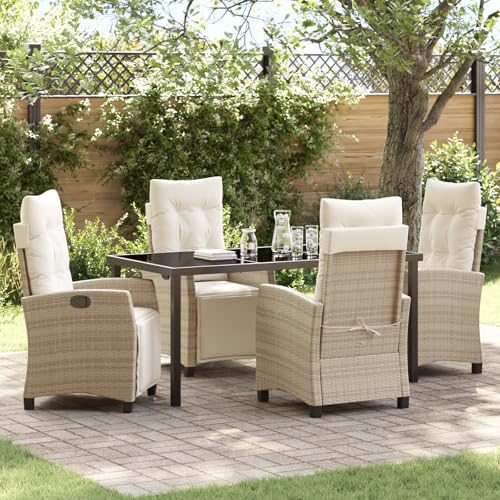 HOMEELIKE 5-TLG. Garten-Essgruppe Beige Poly Rattan von HOMEELIKE