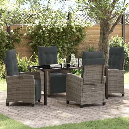 HOMEELIKE 5-TLG. Garten-Essgruppe Grau Poly Rattan von HOMEELIKE