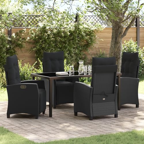 HOMEELIKE 5-TLG. Garten-Essgruppe Schwarz Poly Rattan von HOMEELIKE