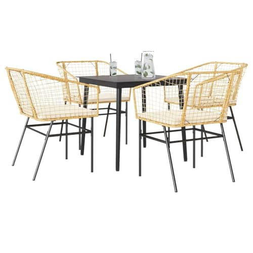 HOMEELIKE Garten-Essgruppe 5-teilig mit Polyrattan, Kissen, Glasplatte, wetterfest von HOMEELIKE