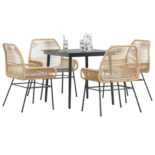 HOMEELIKE 5-TLG. Garten-Essgruppe mit Kissen Braun Poly Rattan Glas HOMEELIKE 5-TLG. Garten-Essgruppe mit Kissen Braun Poly Rattan Glas von HOMEELIKE