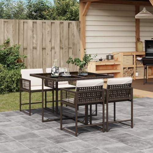 HOMEELIKE 5-TLG. Garten-Essgruppe mit Kissen Braun Poly Rattan von HOMEELIKE